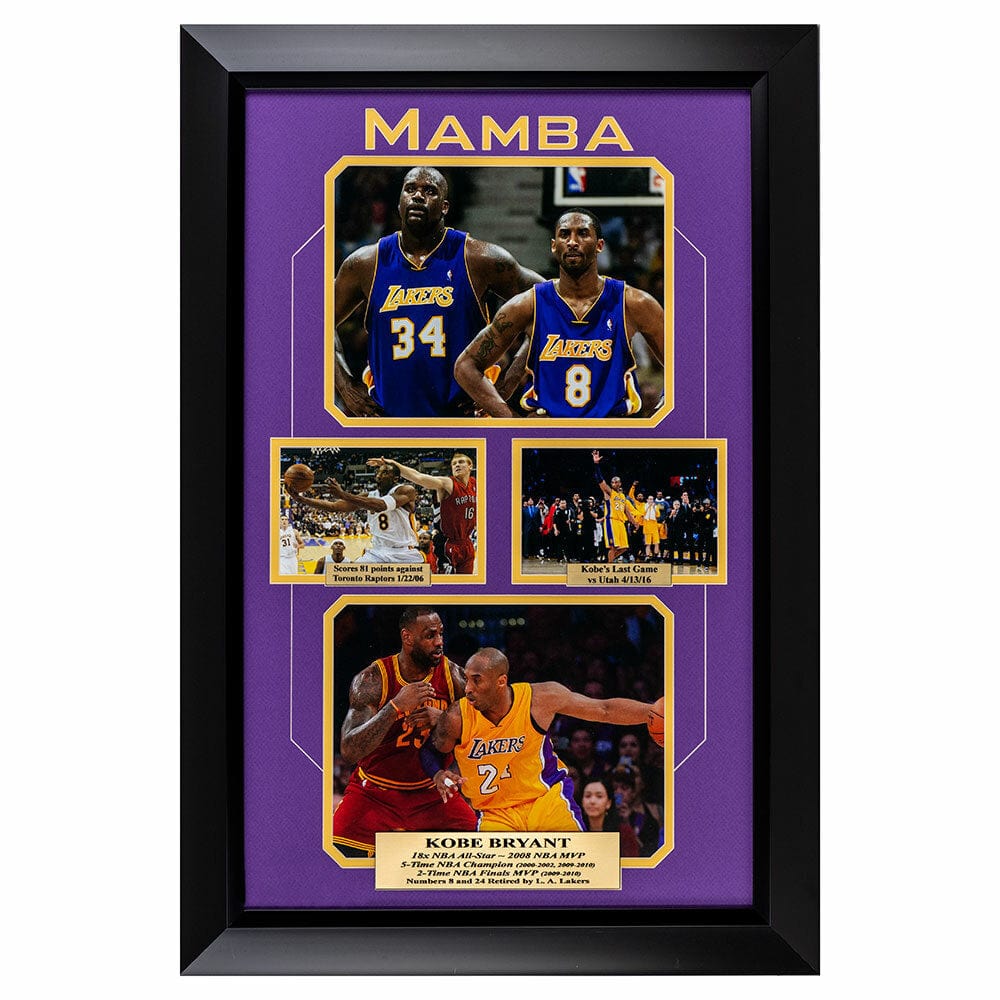 Kobe Bryant framed jersey with retirement coin.