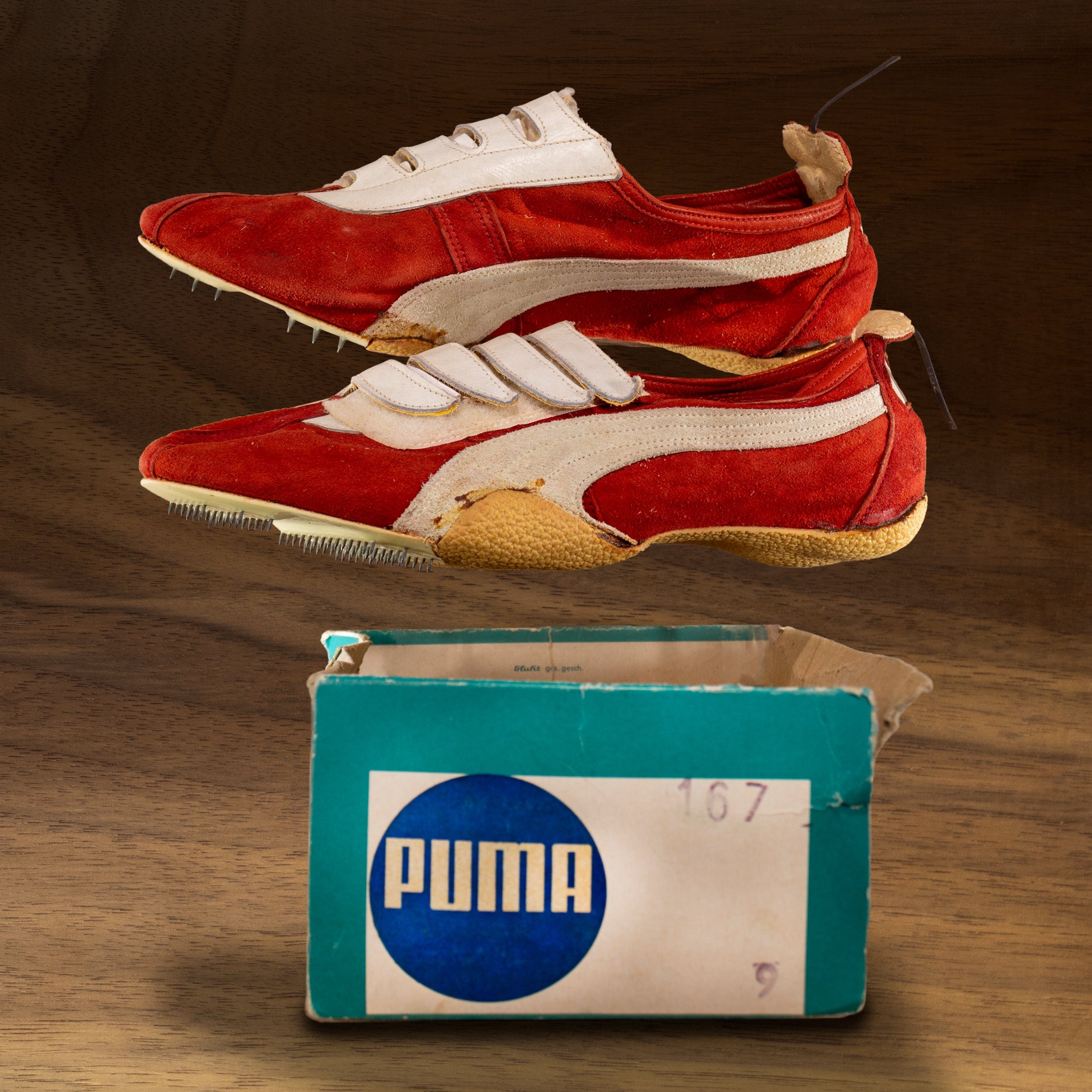 1968 Puma Olympic Track Shoe Set with banned "Brush" Shoes – Gold & Silver Shop