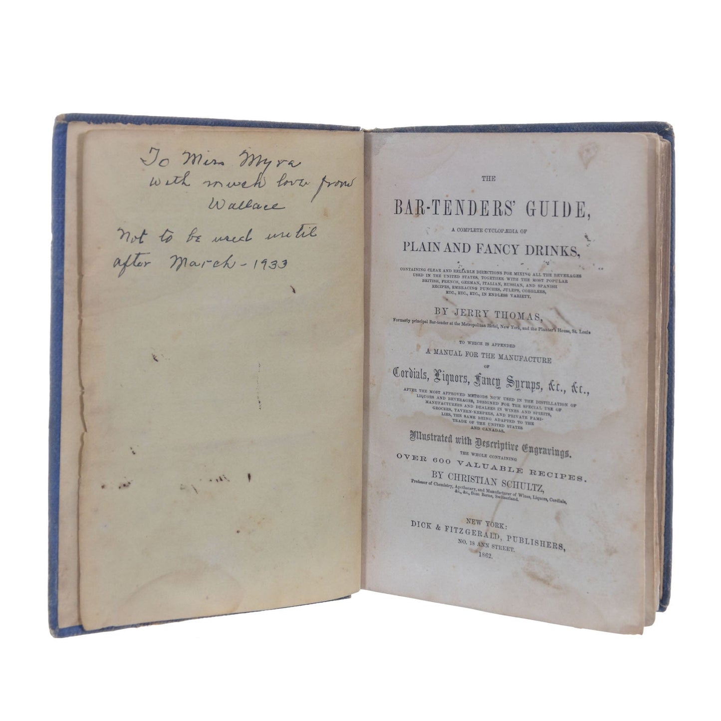 1862 Bar-Tenders Guide By Jerry Thomas 1st Ed. G S Pawn