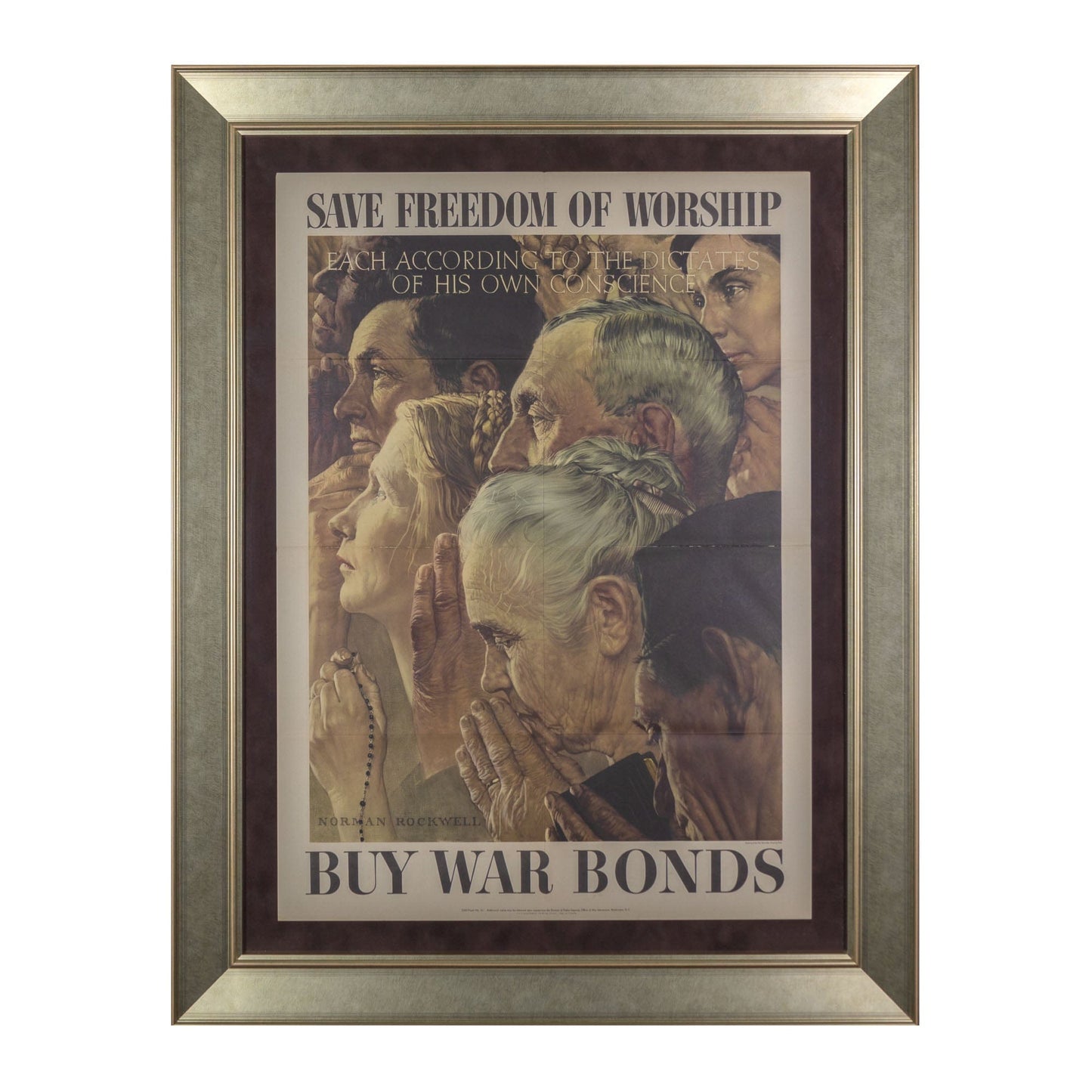 Norman Rockwell: Original "Freedom of Worship" 1943" OWI Poster No. 43 Art G S Pawn