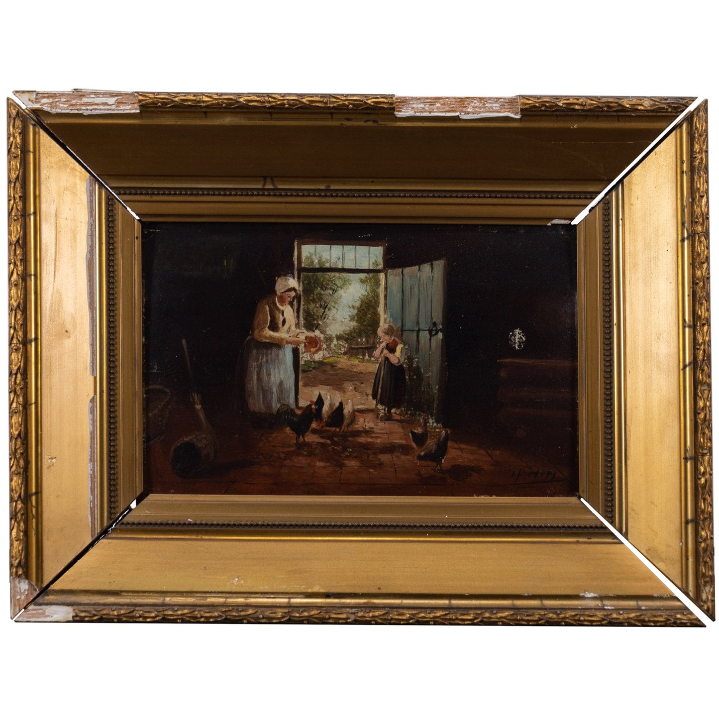 Evert Pieters; Mother & Child Feeding Chickens Art G S Pawn