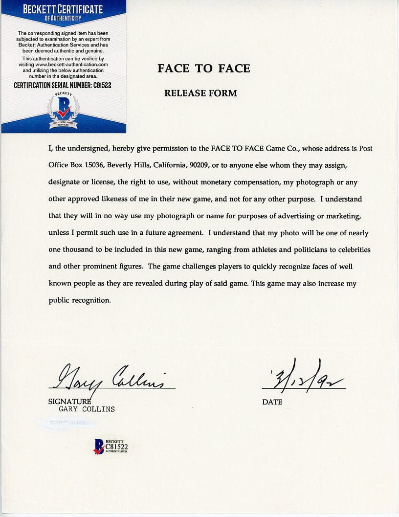 Face to Face Board Game Celebrity Autograph - Gary Collins G S Pawn