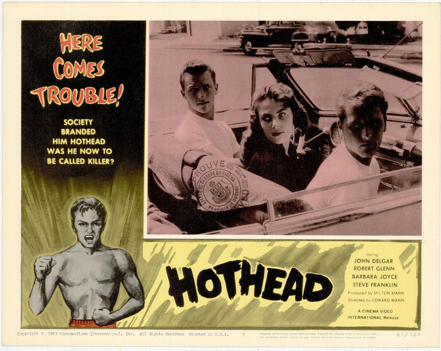 Hothead: Original Lobby Card Bundle, 1963 Art G S Pawn