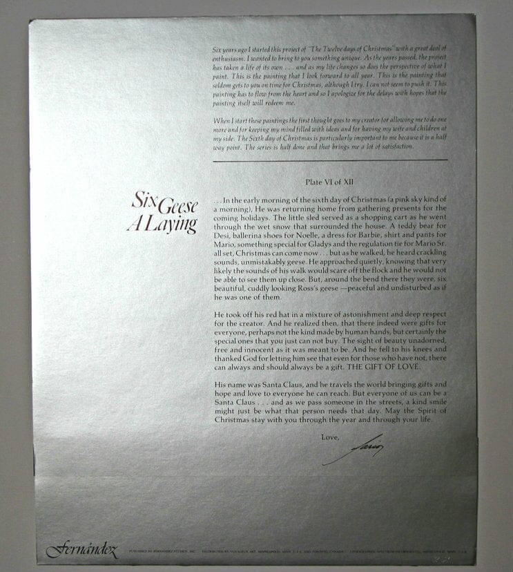 Mario F Fernandez; "Six Geese A Laying" Art G S Pawn