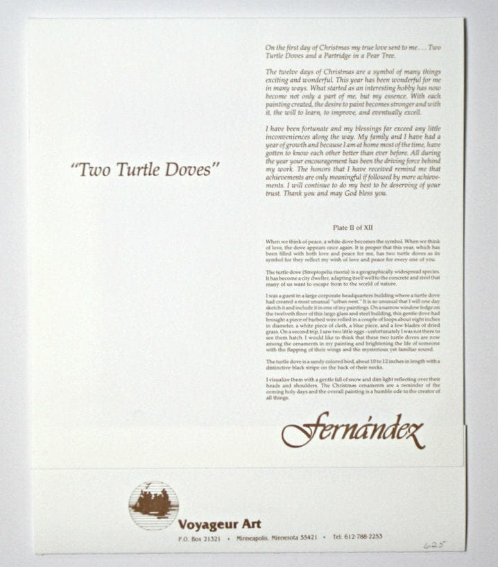 Mario F Fernandez; "Two Turtle Doves" Art G S Pawn