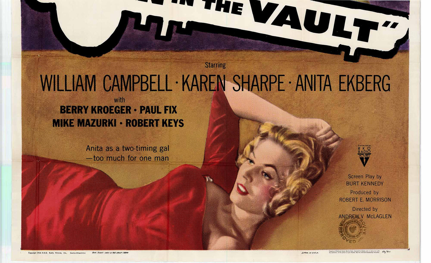 Man in the Vault: Original Three Sheet Movie Poster, 1956 Art G S Pawn