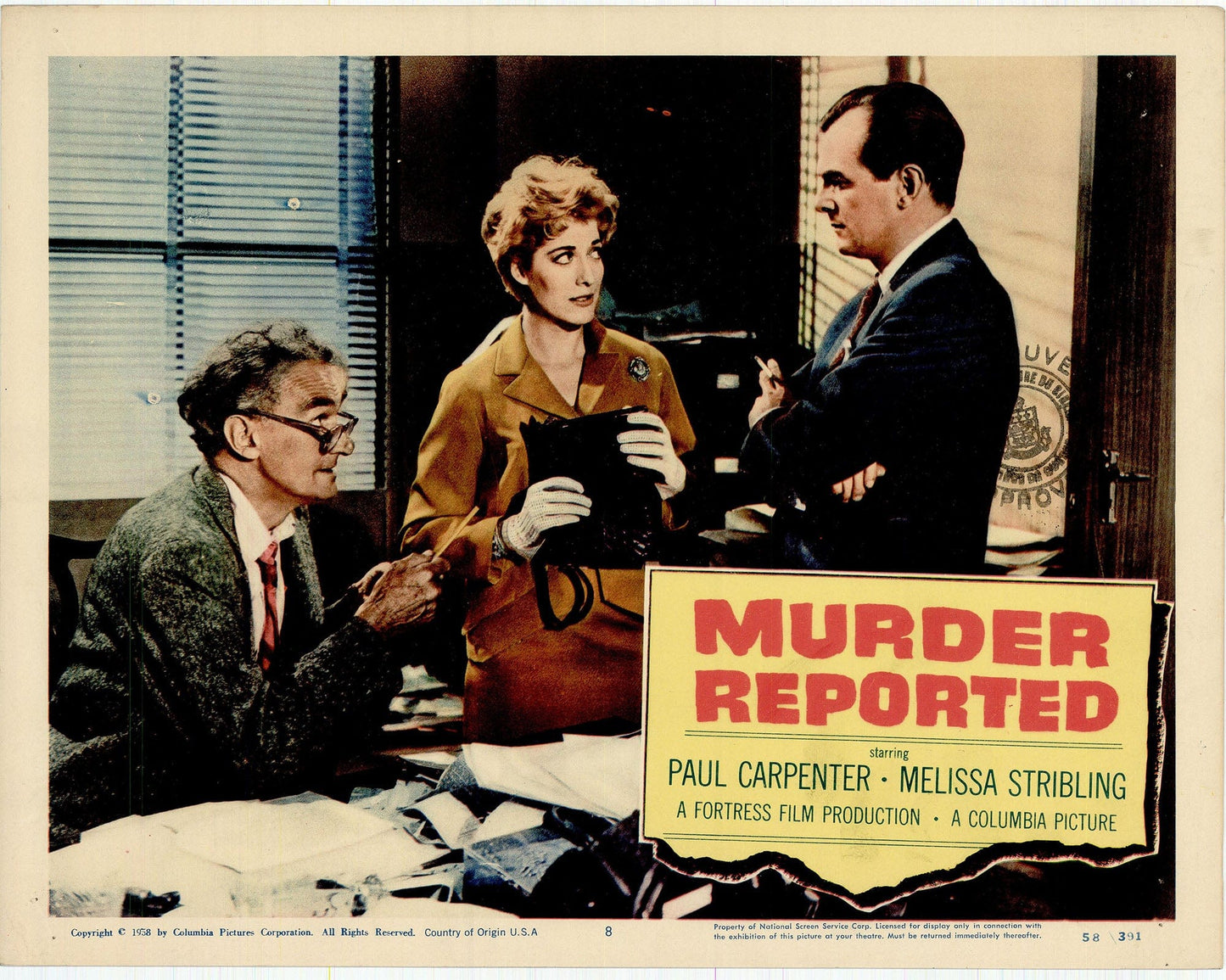 Murder Reported: Original Lobby Card Bundle, 1957 Art G S Pawn