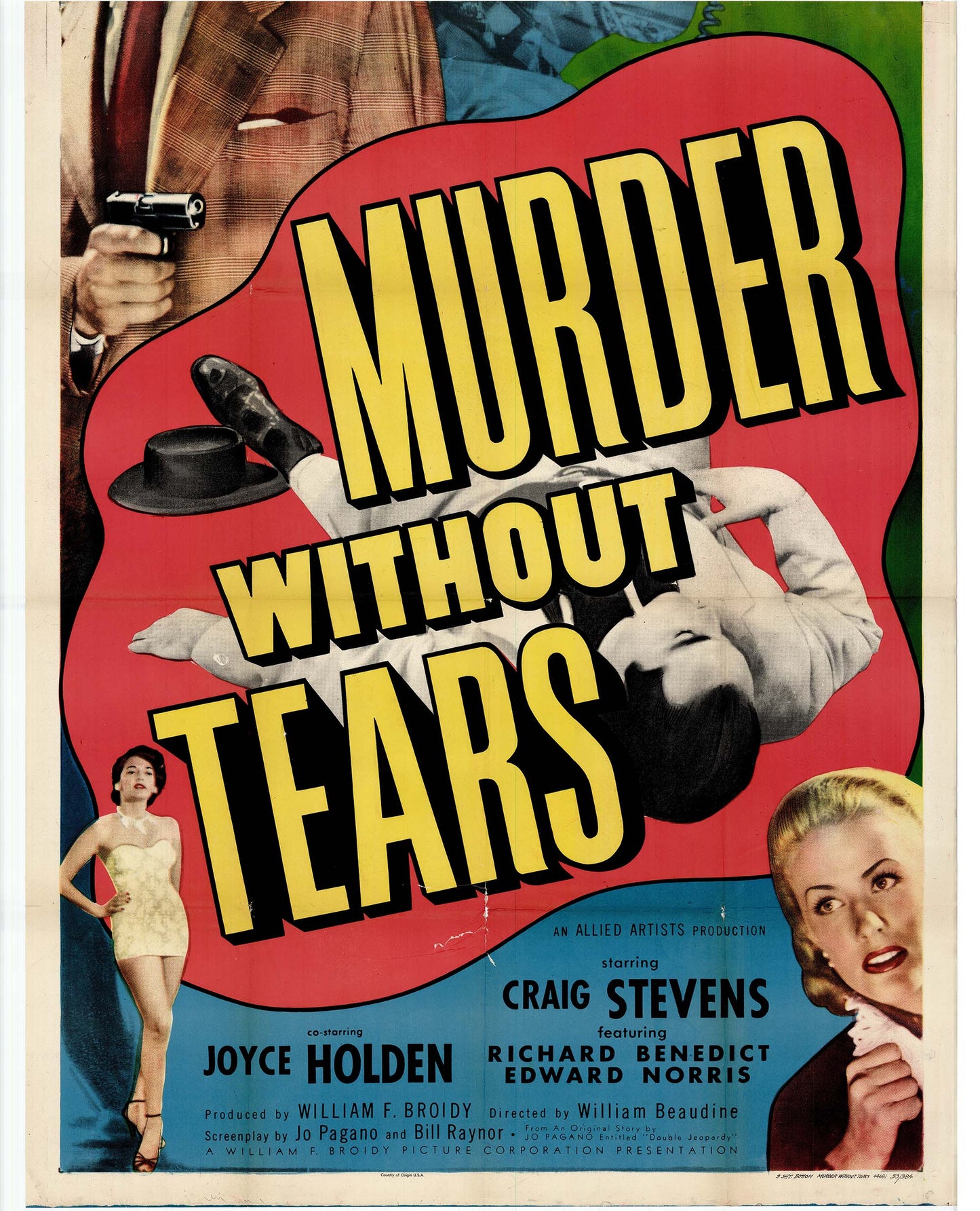 Murder Without Tears: Original Three Sheet Movie Poster, 1953 Art G S Pawn
