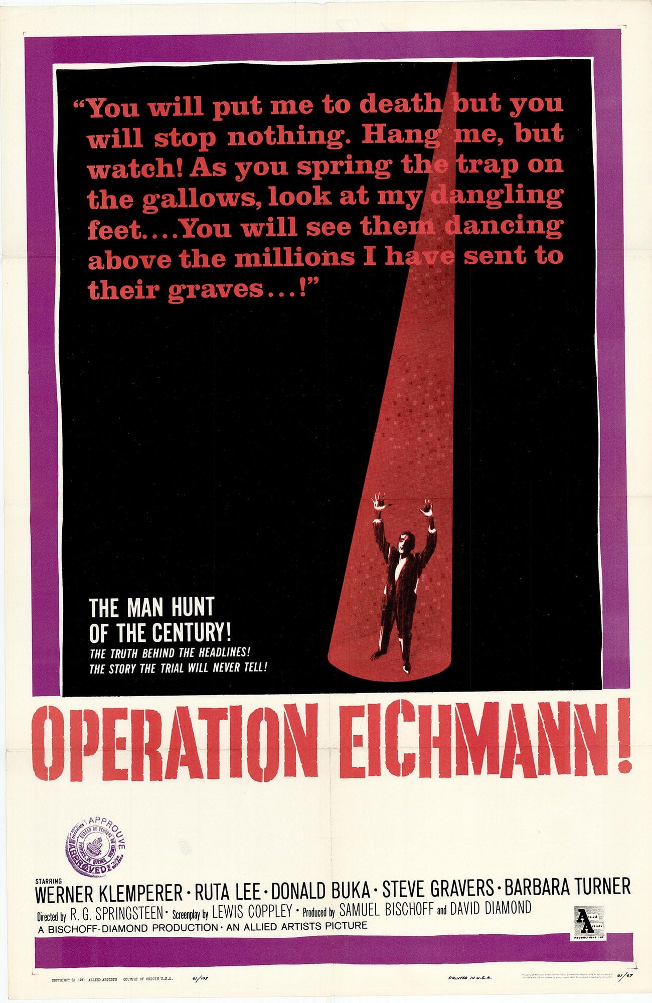 Operation Eichmann: Original One Sheet Movie Poster, 1961 Art G S Pawn