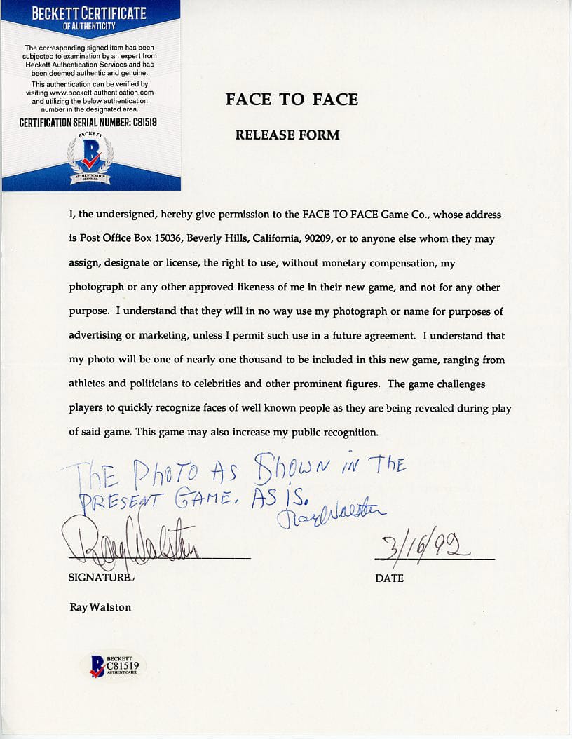 Face to Face Board Game Celebrity Autograph - Ray Walston G S Pawn