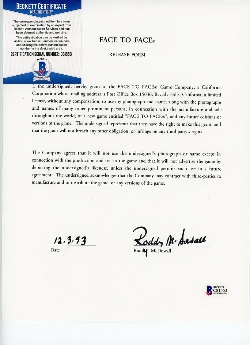 Face to Face Board Game Celebrity Autograph - Roddy McDowall G S Pawn