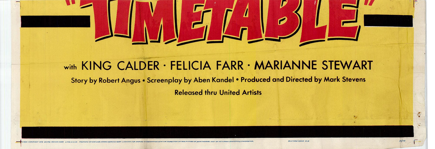 Timetable: Original Three Sheet Movie Poster, 1956 Art G S Pawn