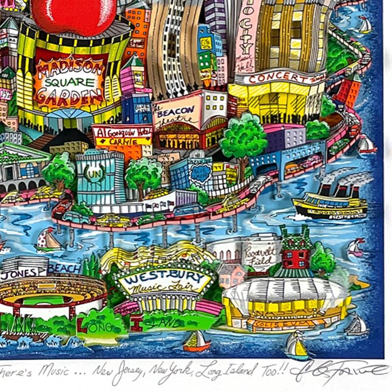 Charles Fazzino; There's Music In NY, NJ, & LI Too (Red) Art Gold & Silver Pawn Shop