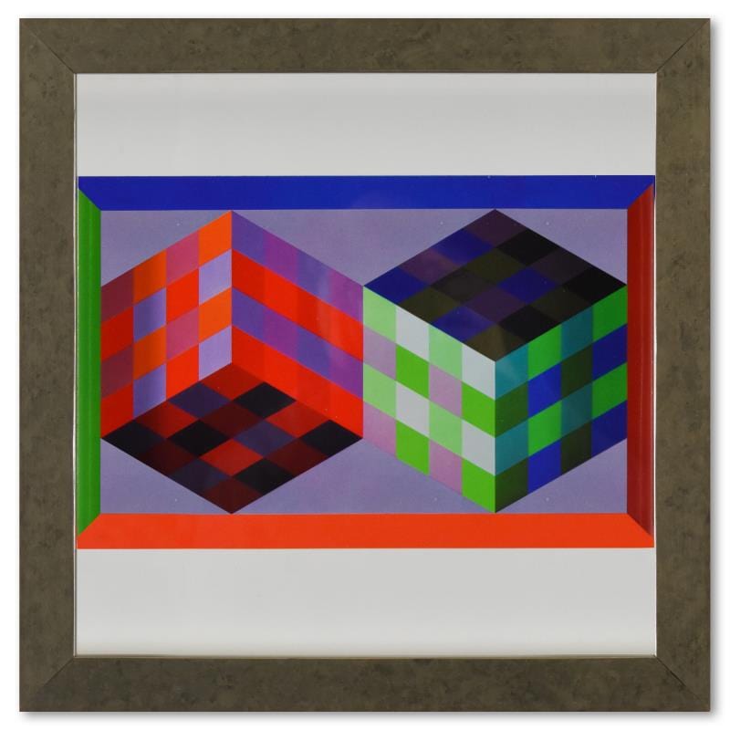 Vasarely; Tridim - J de la serie Hommage A L'Hexagone Gold & Silver Pawn Shop