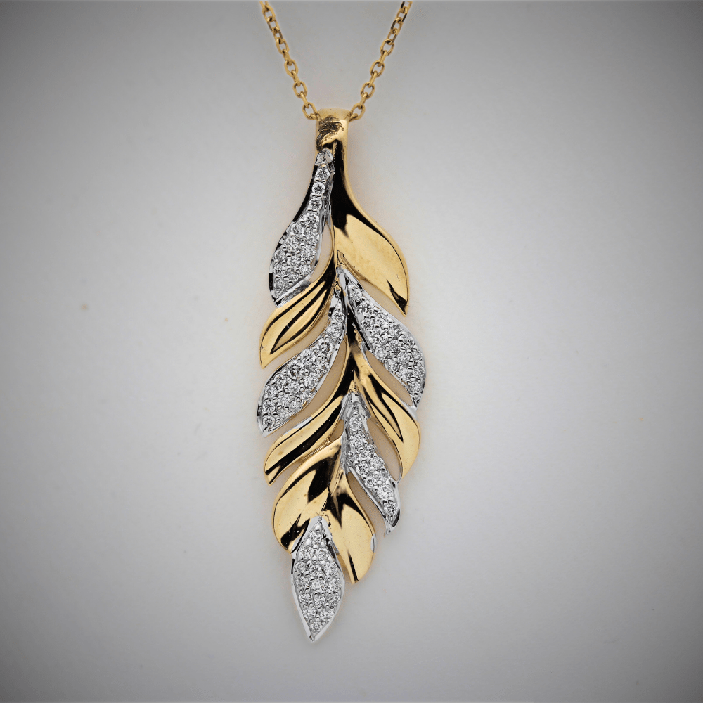 Diamond Feather Pendant 14K Gold