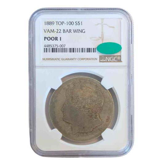 1889 Top-100 S$1 VAM-22 Bar Wing NGC Poor 1 Grade Coin