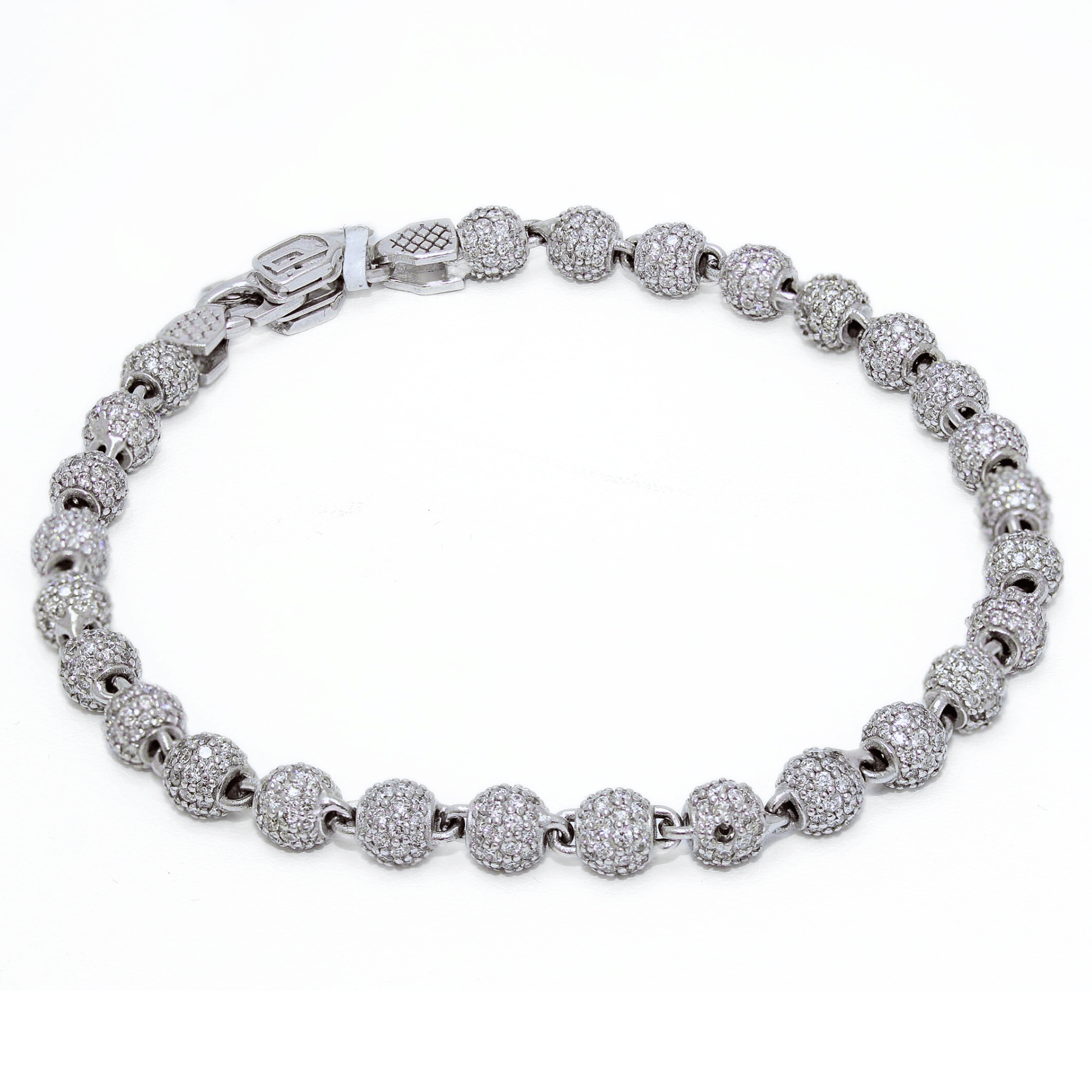 10K White Gold 11.8G Diamond Sphere Bracelet