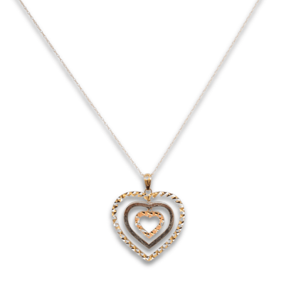 10K Yellow Gold 2G 3 Hearts Pendant Necklace Display View