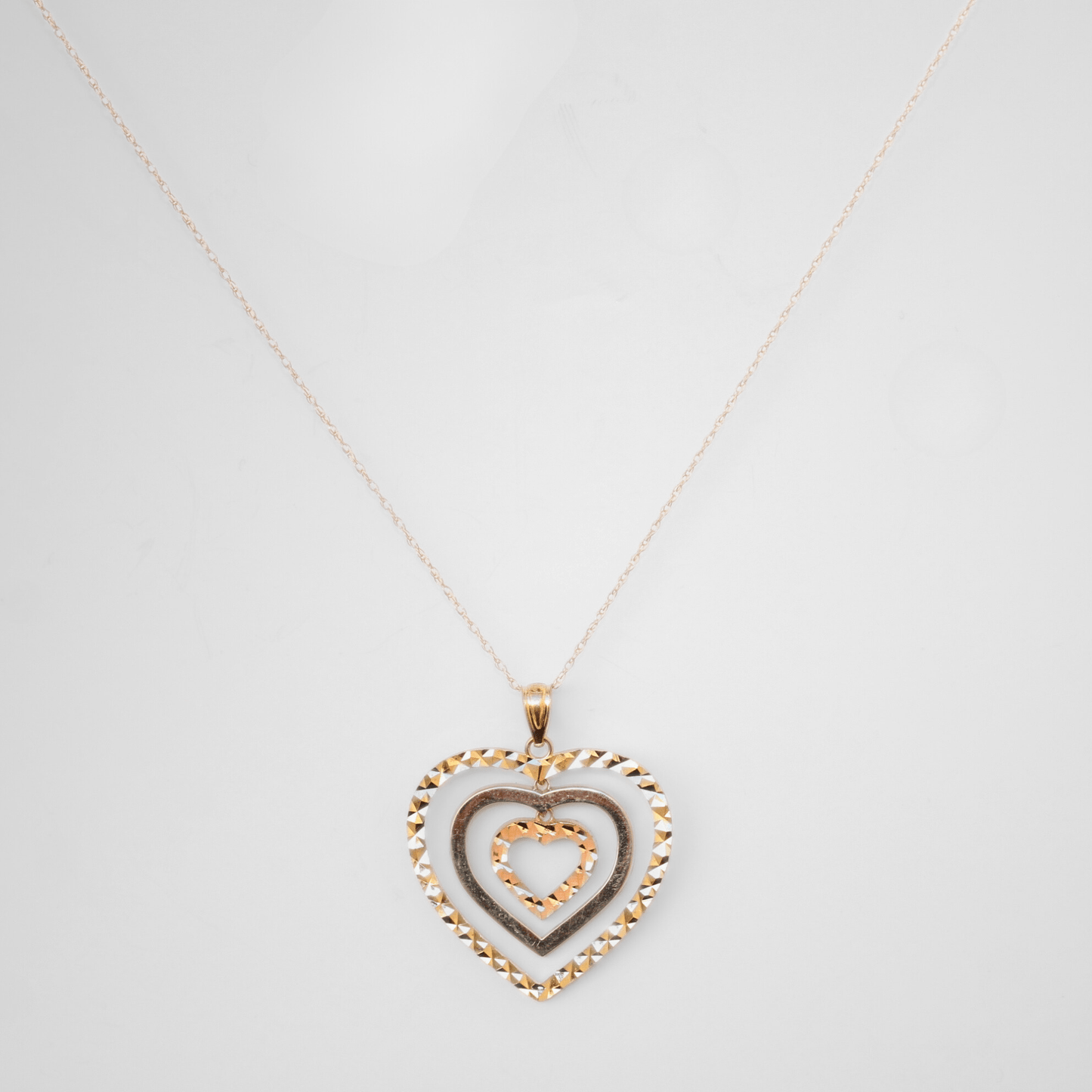 10K Yellow Gold 2G 3 Hearts Pendant Necklace