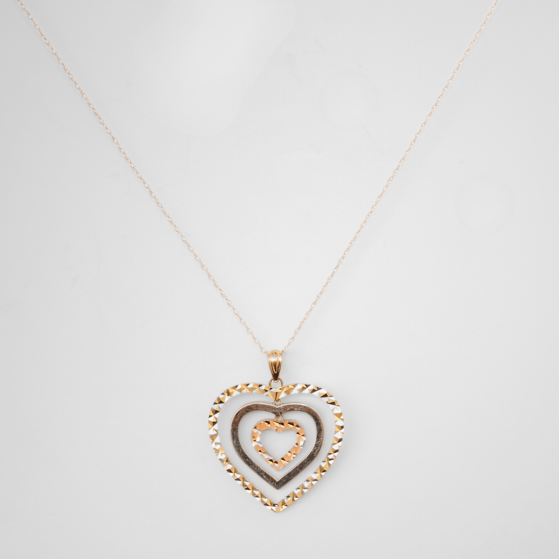 10K Yellow Gold 2G 3 Hearts Pendant Necklace