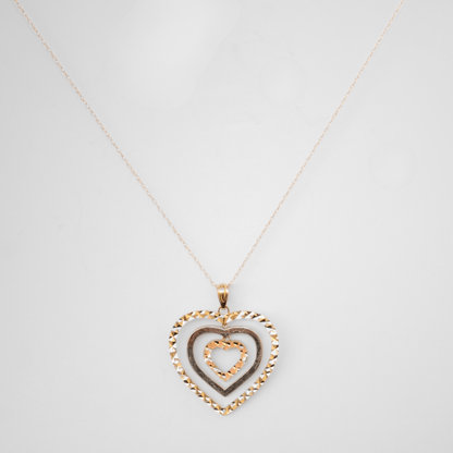 10K Yellow Gold 2G 3 Hearts Pendant Necklace