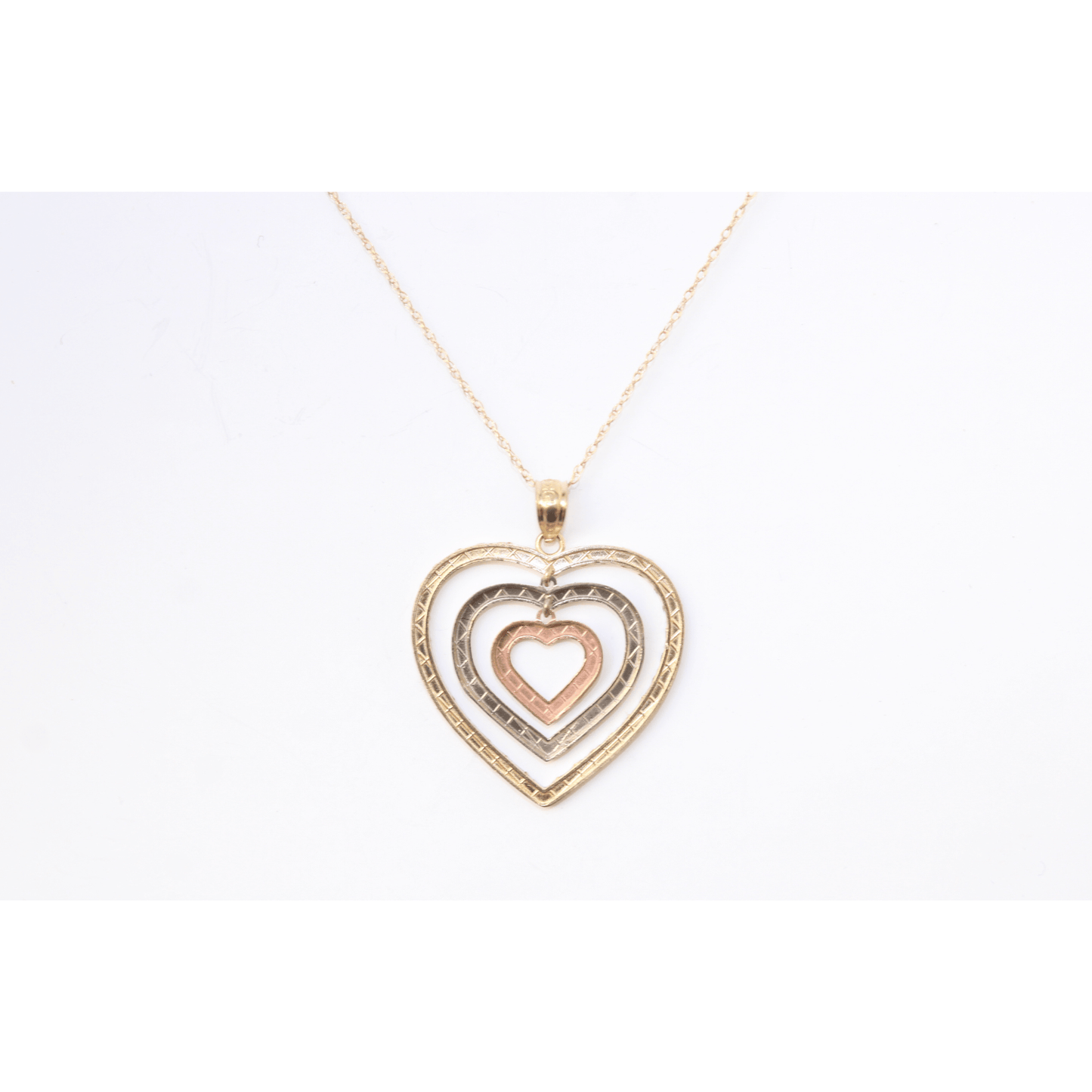 10K Yellow Gold 2G 3 Hearts Pendant Necklace Reverse 