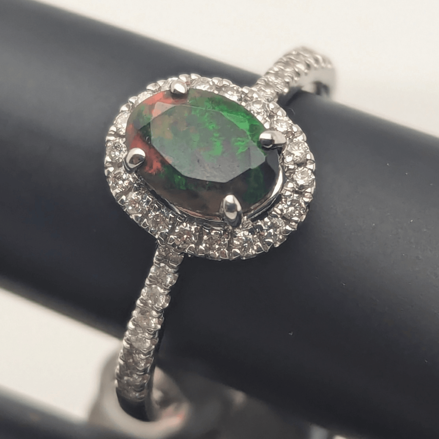 14K White Gold 1.8G Opal Diamond Ring Angled Gemstone View