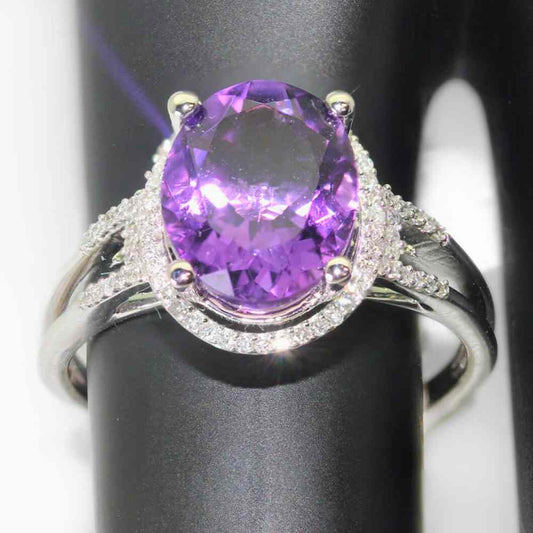 14K White Gold 3.2G Amethyst Gemstone Ring Thumbnail