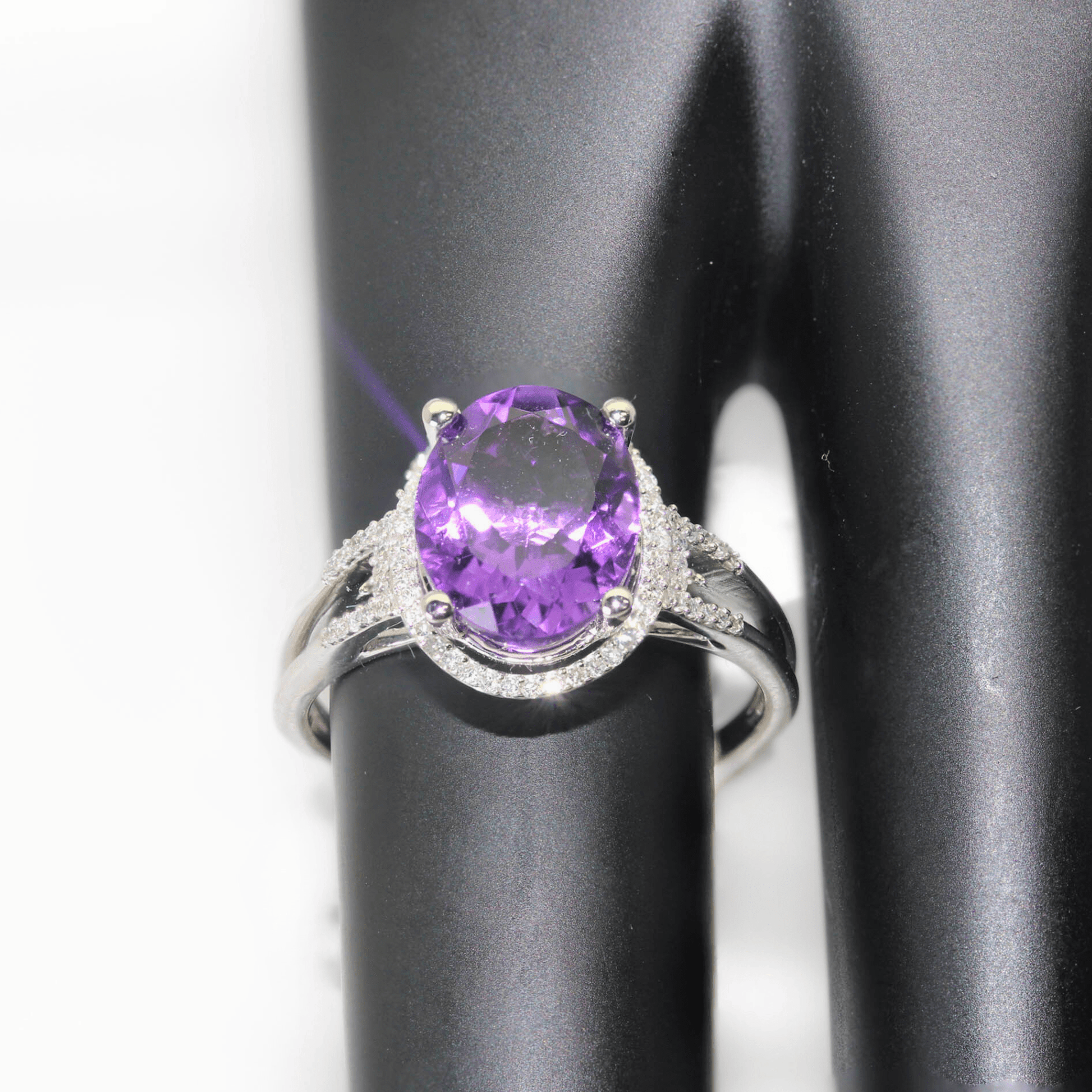 14K White Gold 3.2G Amethyst Gemstone Ring 