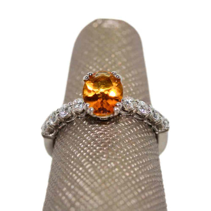 14K Citrine Oval Diamond Ring