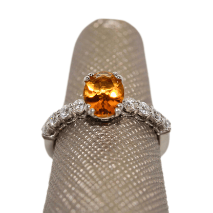 14K Citrine Oval Diamond Ring