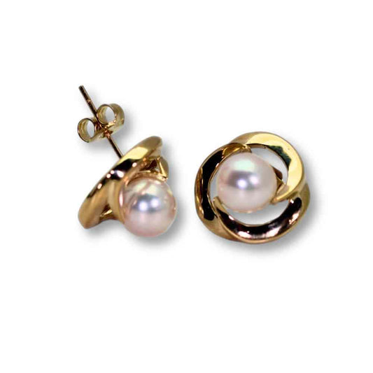 14K Yellow Gold Pearl Studded Earrings Thumbnail