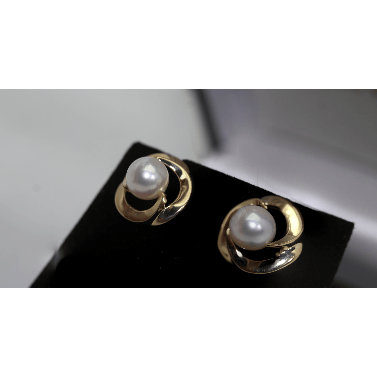 14K Yellow Gold Pearl Studded Earrings Left View
