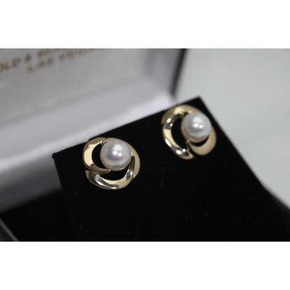 14K Yellow Gold Pearl Studded Earrings Right View