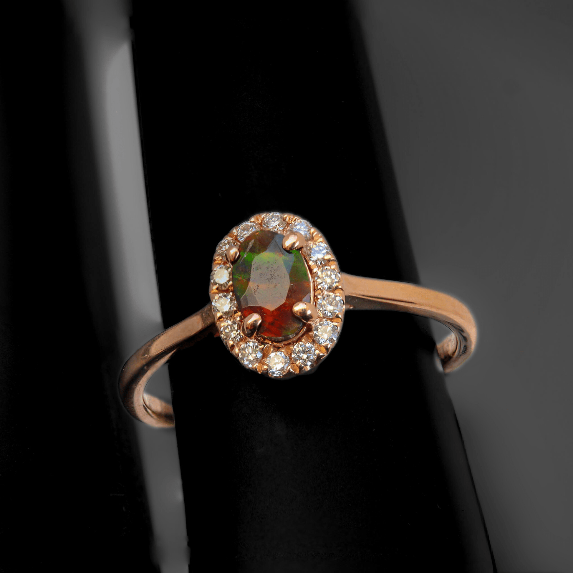 14K Rose Gold 1.93G Opal Diamond Ring Angled Stone View