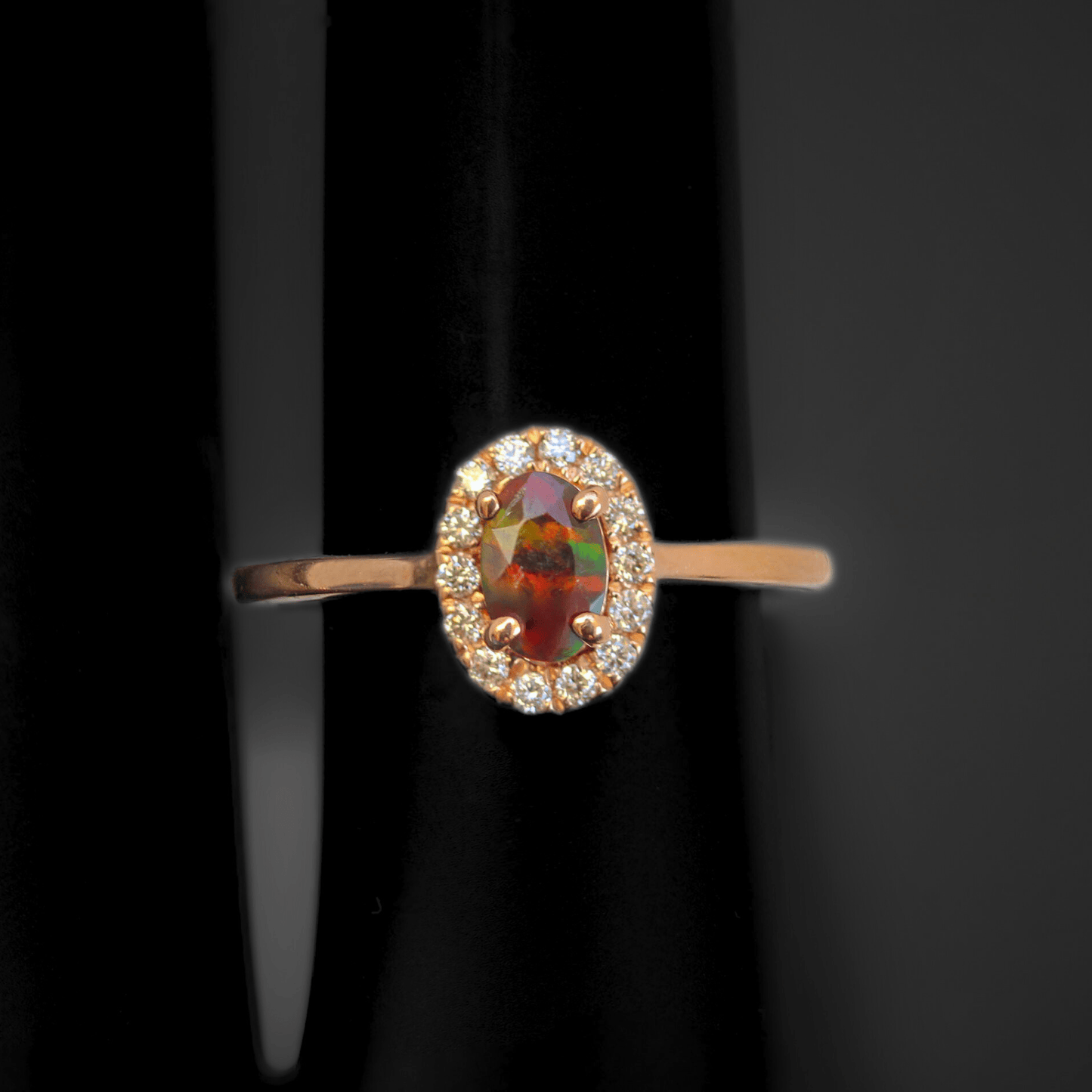 14K Rose Gold 1.93G Opal Diamond Ring Frontal Stone View