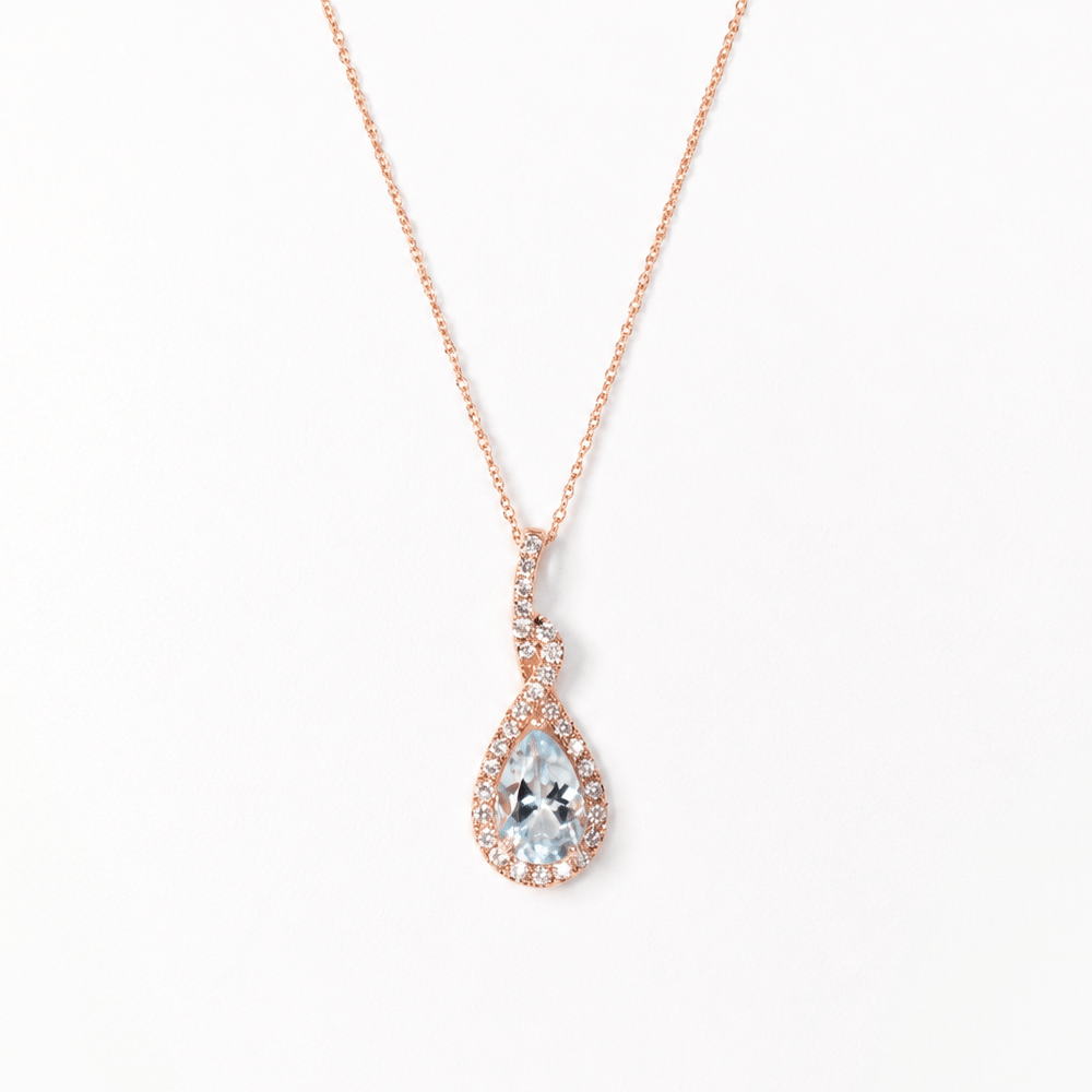 14K Rose Gold Aquamarine & Diamond Teardrop Halo Pendant
Gold & Silver Pawn Shop