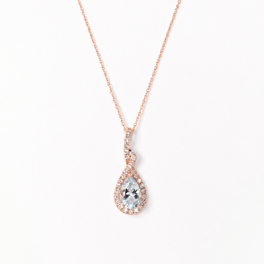14K Rose Gold Aquamarine & Diamond Teardrop Halo Pendant
Gold & Silver Pawn Shop