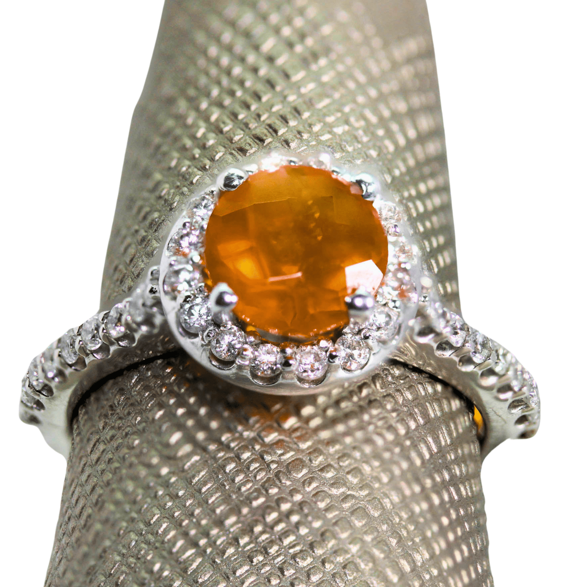 14K Round Orange Diamond Halo Ring