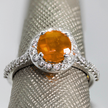 14K Round Orange Diamond Halo Ring Extra View