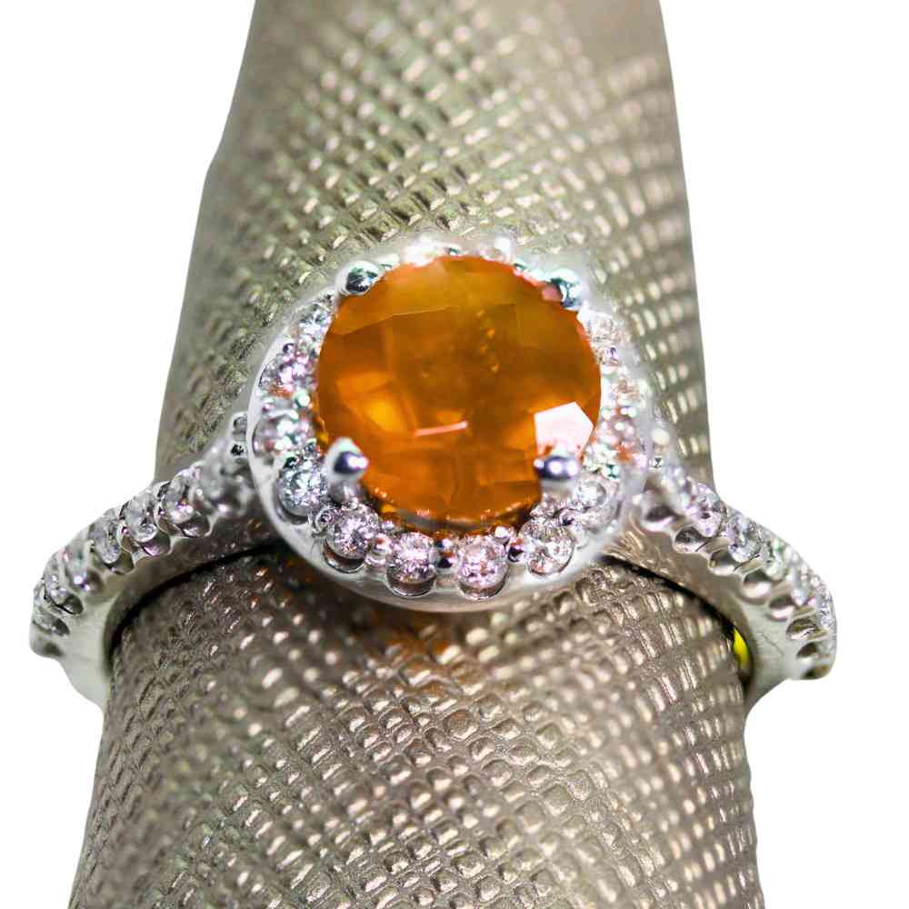 14K Round Orange Diamond Halo Ring Thumbnail