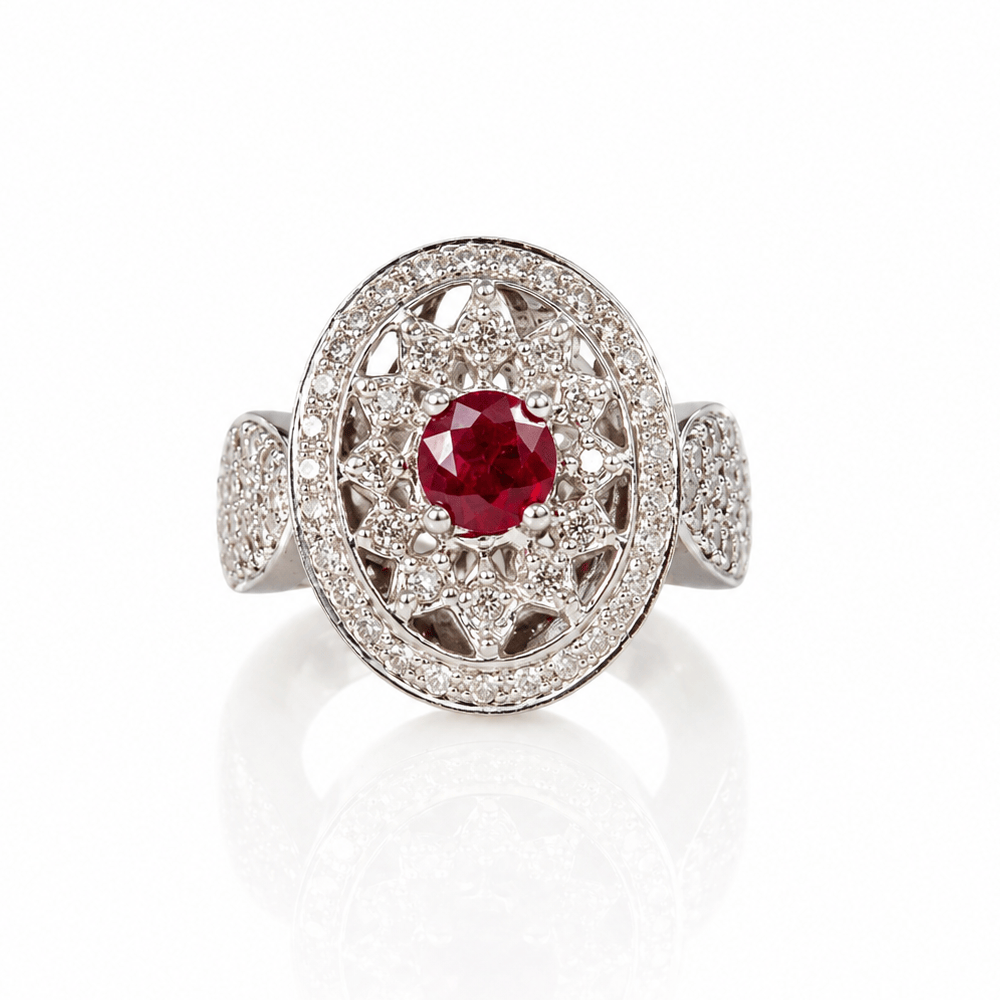 14K White Gold Ruby & Diamond Filigree Halo Statement Ring
Gold & Silver Pawn Shop