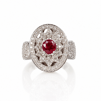 14K White Gold Ruby & Diamond Filigree Halo Statement Ring
Gold & Silver Pawn Shop