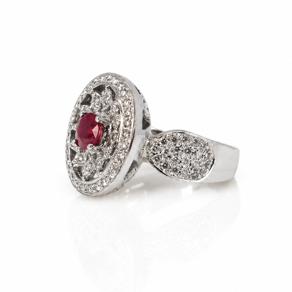 14K White Gold Ruby & Diamond Filigree Halo Statement Ring
Gold & Silver Pawn Shop
