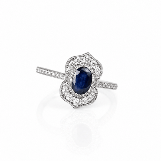 14K White Gold Sapphire & Diamond Halo Ring
Gold & Silver Pawn Shop
