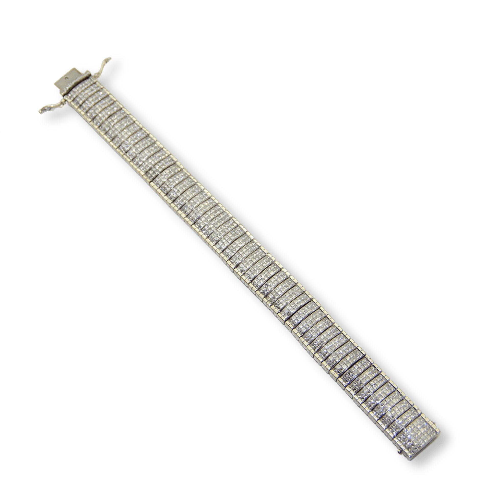 14K White Gold Diamond Bracelet Full Length 