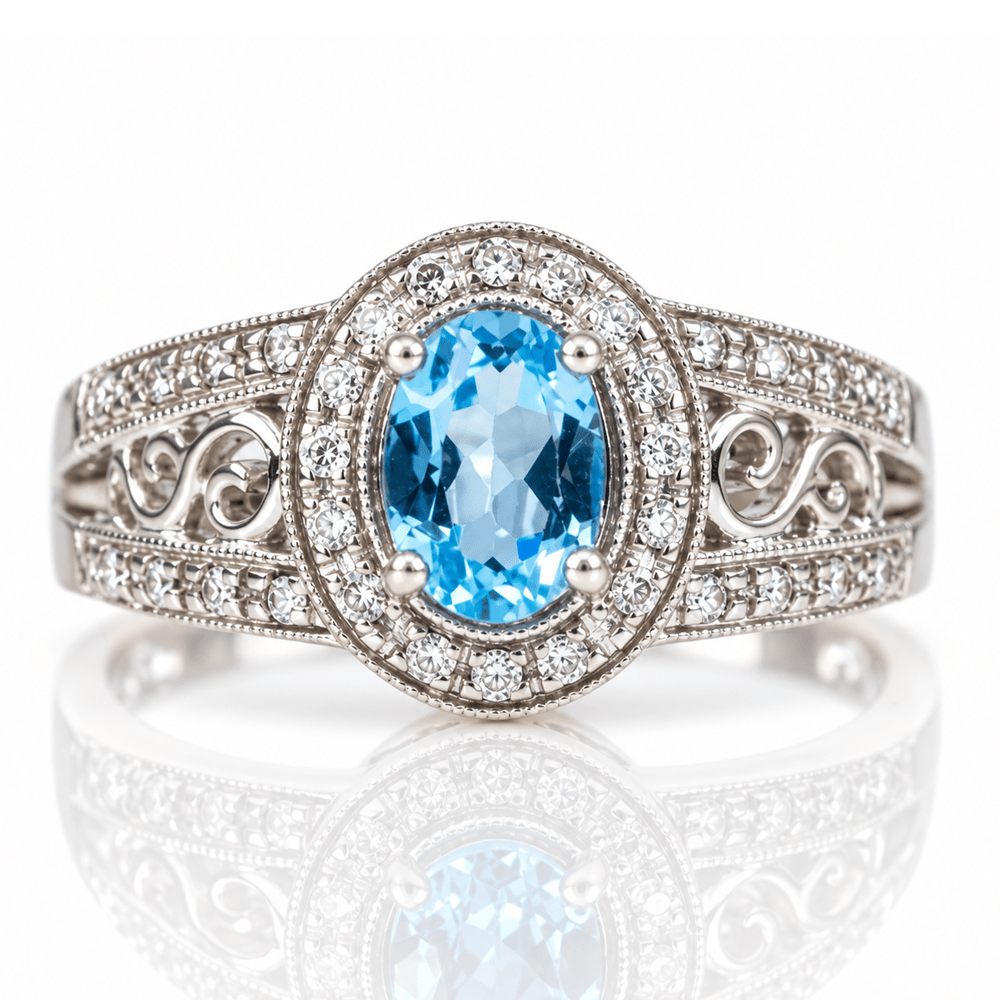 14K White Gold Blue Gemstone Diamond Filigree Ring
Gold & Silver Pawn Shop