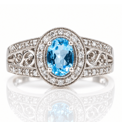 14K White Gold Blue Gemstone Diamond Filigree Ring
Gold & Silver Pawn Shop