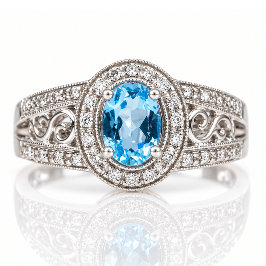 14K White Gold Blue Gemstone Diamond Filigree Ring
Gold & Silver Pawn Shop