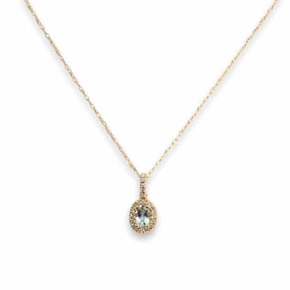 14K Yellow Gold 1.7G Diamond Aquamarine Pendant Necklace